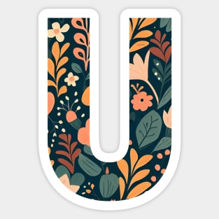 Whimsical Floral Letter U Sticker